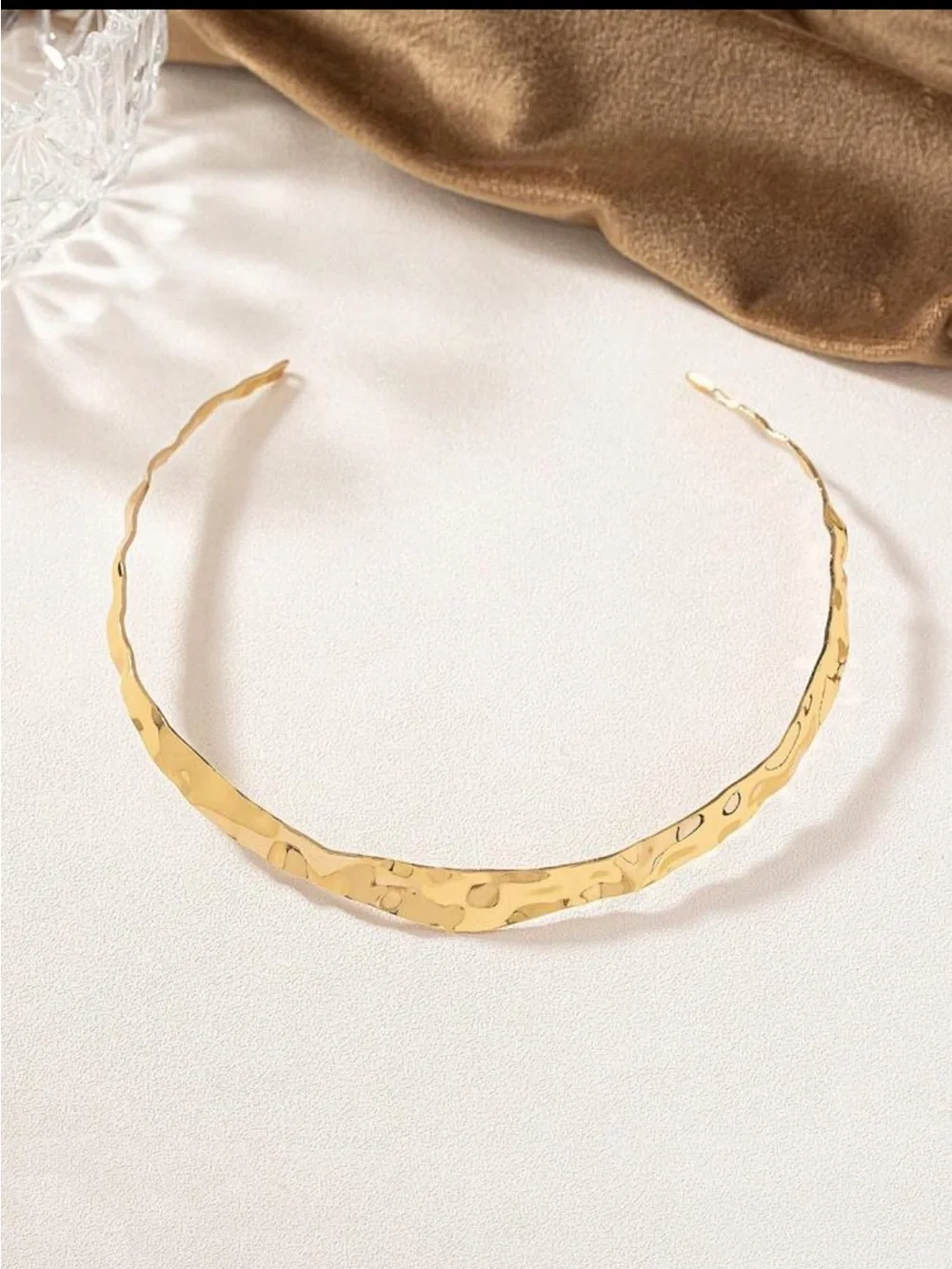 Hammered Gold Tone Metal Headband - Women Accessories